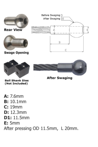4.8mm Stainless Steel A4-AISI 316 Single Shank Ball Terminal - 100.206.605