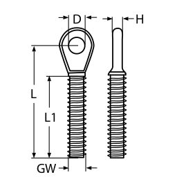 Technical drawing of a M6 RH Stainless Steel A4-AISI 316 Threaded Eye Terminal Standard Type - 105.021.906 with labeled dimensions on a white background