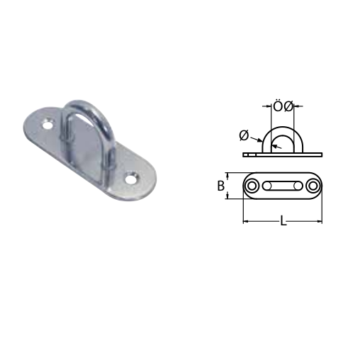 Technical drawing of an eyeplate on a white background