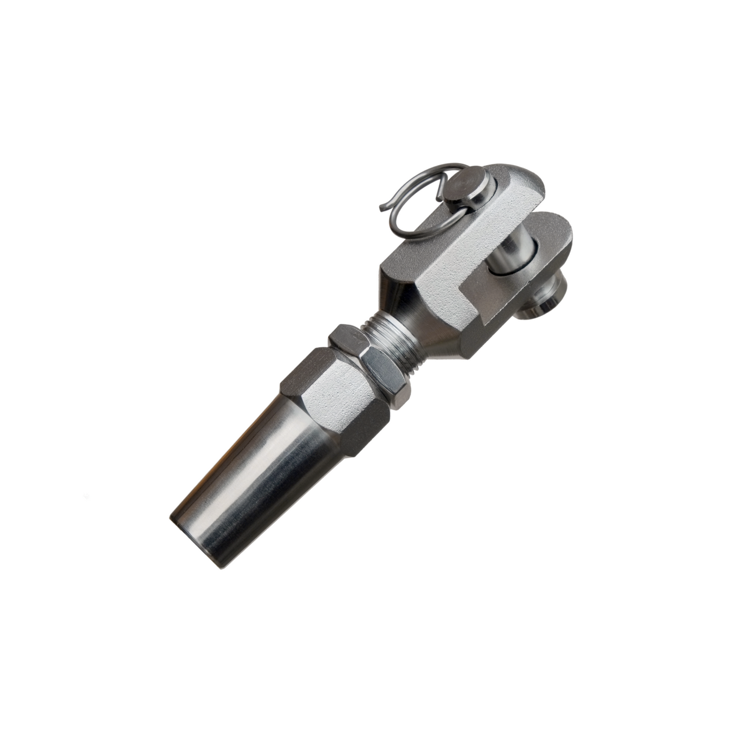 A4-AISI 316 Stainless Steel Swageless Jaw Terminal fitting with a hexagonal head and a cylindrical body on a white background.