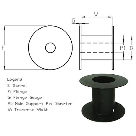 73mm x 40mm Black ABS Plastic Reel - 110.001.007 .