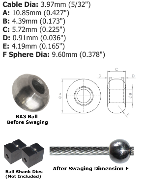 4mm (5/32") AISI 304 Stainless Steel Ball Terminal BA3-5 - 127.000.040 .