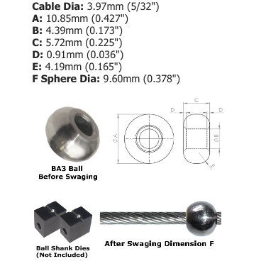 4mm (5/32") AISI 304 Stainless Steel Ball Terminal BA3-5 - 127.000.040 .