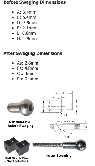 1.5mm (1/16") AISI 304 Stainless Steel Single Shank Ball Terminal MS20664-C2 - 127.206.642 .