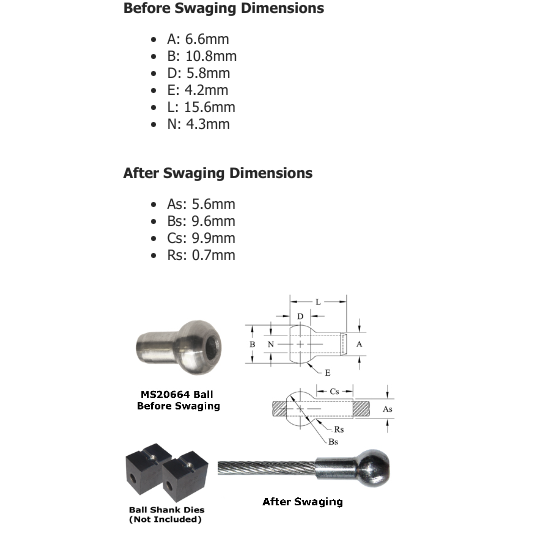 4mm (5/32") AISI 304 Stainless Steel Single Shank Ball Terminal MS20664-C5 - 127.206.645