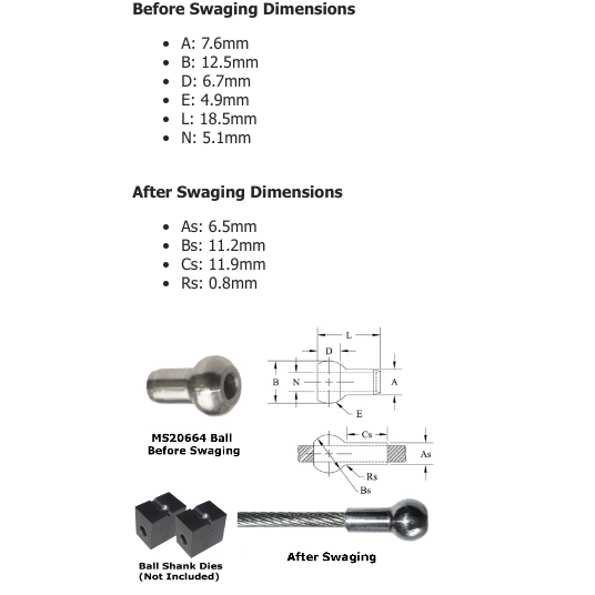 5mm (3/16") AISI 304 Stainless Steel Single Shank Ball Terminal MS20664-C6 - 127.206.646