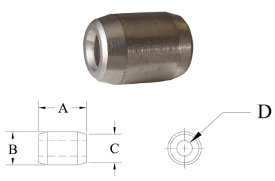 1.5mm (1/16") A2-AISI 304 Stainless Steel Stop ST24-2 Type (Equivalent Boeing Commercial Aircraft Standard Part BACT14A) 5.56mm Dia - Finish 4.7-4.8mm A/F - 127.243.015 .