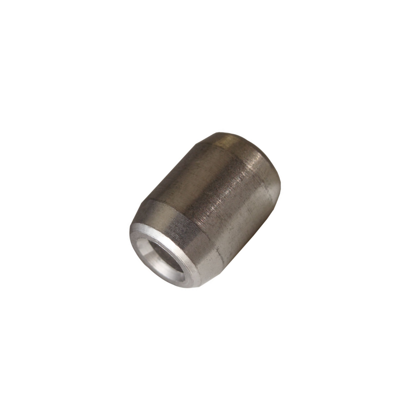 A stainless steel cylindrical stop designed for use with 5mm cable on a white background.