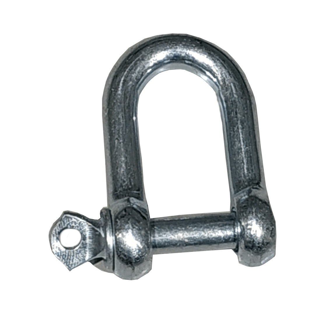 An 8mm Galvanised D Shackle - 145.341.008 with a screw pin on a white background.