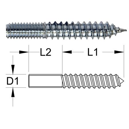 Dual Double Thread Wood Screw with labeled dimensions on a white background