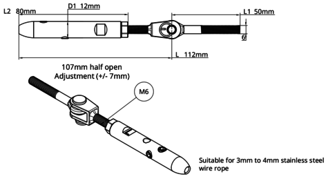 RH TECNI® Standard Balustrade Angled Runs into Metal. 3-4mm Cable. .