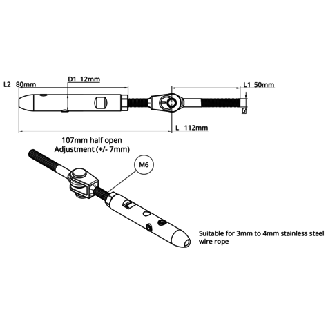 RH TECNI® Standard Balustrade Angled Runs into Metal. 3-4mm Cable. .