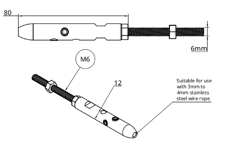 4mm right hand fitting for stainless steel balustrading (straight runs) into metal posts .