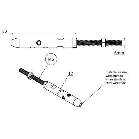 4mm left hand fitting for stainless steel balustrade (straight runs) into metal posts .