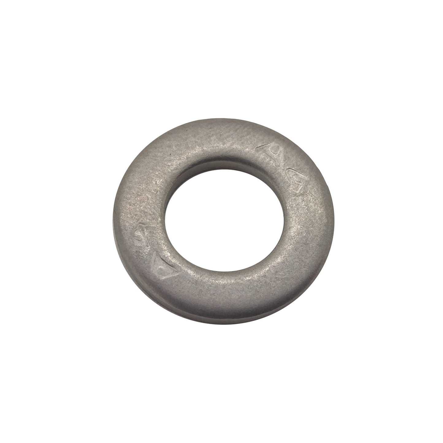 A silver-colored A2-AISI 304 stainless steel Form B washer with visible branding on the inner diameter.