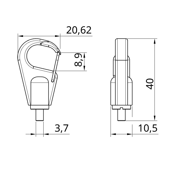TECNI® Gripper TG1.5 - Hook Glider with latch for use with up to 1.5mm cable. WLL of 16kg - 170.015.003