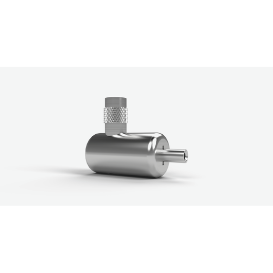 Metallic mechanical component on an off white background. TECNI Gripper 170.025.004