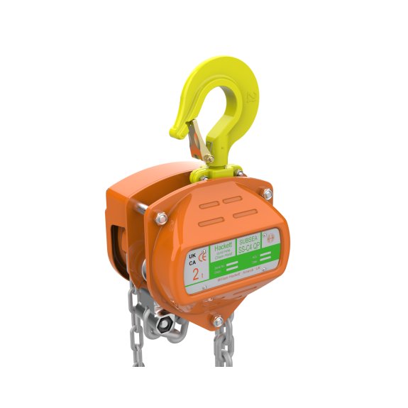 WH-SS C4 QP Chain Hoist - 3mtr HOL with a yellow hook on a white background