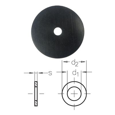 Black washer with dimensions labeled on a white background
