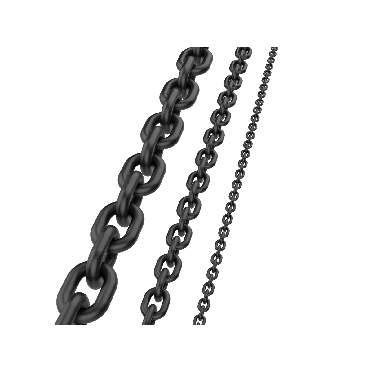 Three types of black chains on a white background