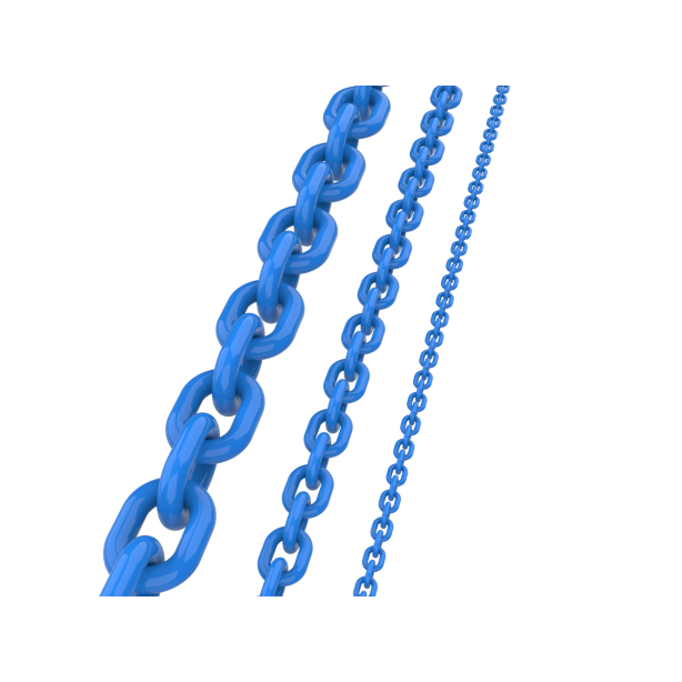 Three types of blue chains on a white background