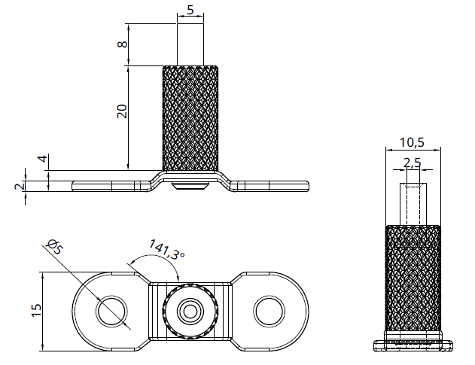 TECNI® Ceiling Attachment CA2 with base plate suitable for use with 2mm cable. Maximum WLL of 38kg when used with either Stainless Steel or Galvanised 7x7 construction TECNI® Wire Rope. - 175.020.002.