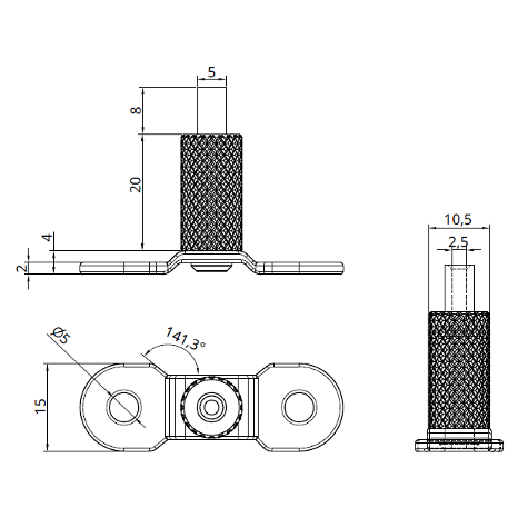 Technical drawing of a mechanical component with dimensions