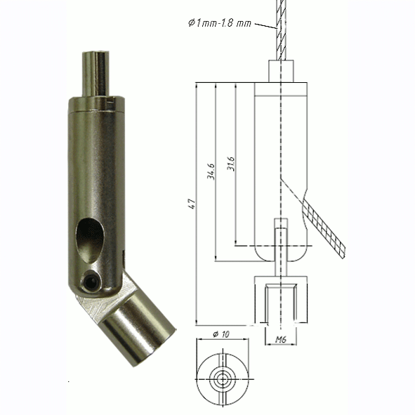 Type 18 Gripper, M6 Female Hinged Gripper. Suitable for use with up to 1.8mm cable. Maximum WLL of 30kg with 7x7galvanised wire rope 2300N/mm2. - 193.000.065. .