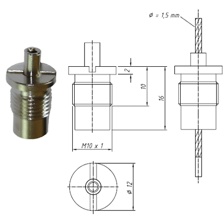 Type 15 Gripper, M10 x 6mm Fine Thread Gripper for use with up to 1.5mm cable. WLL of 25kg - 193.000.155