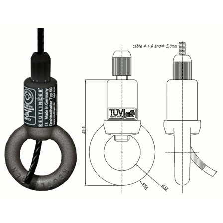 Type 50 Gripper, Eye Gripper suitable for use with 5mm cable. Maximum WLL of 180kg with a safety factor of 5 when used with 7x19 1770 or 1960N/mm2. - 393.005.026