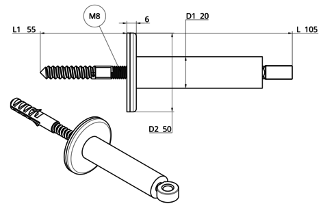 Stainless Steel PRO Trellis Pillar with Eye. Wire 100mm from the wall. - 208.615.100 .