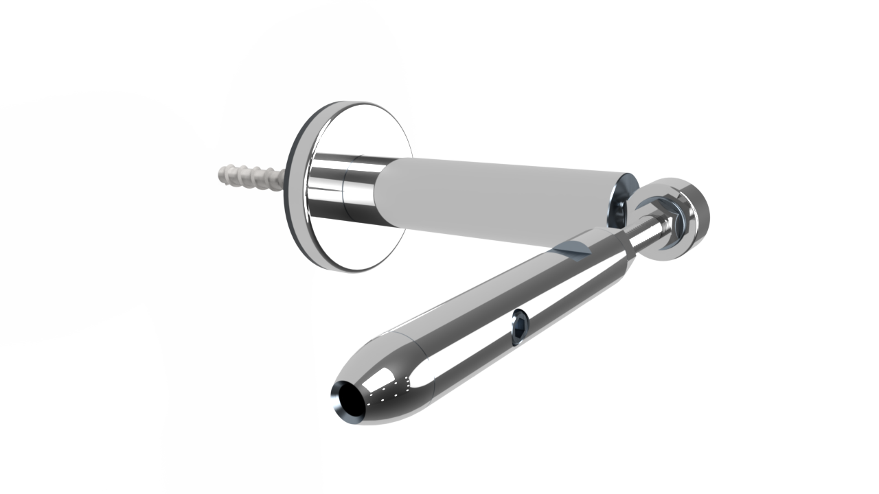 TECNI Pro Stainless Steel Trellis Tension Pillar for 4mm Diameter Cable Distance = 100mm from the wall c/w concrete screw . - 208.655.100 .