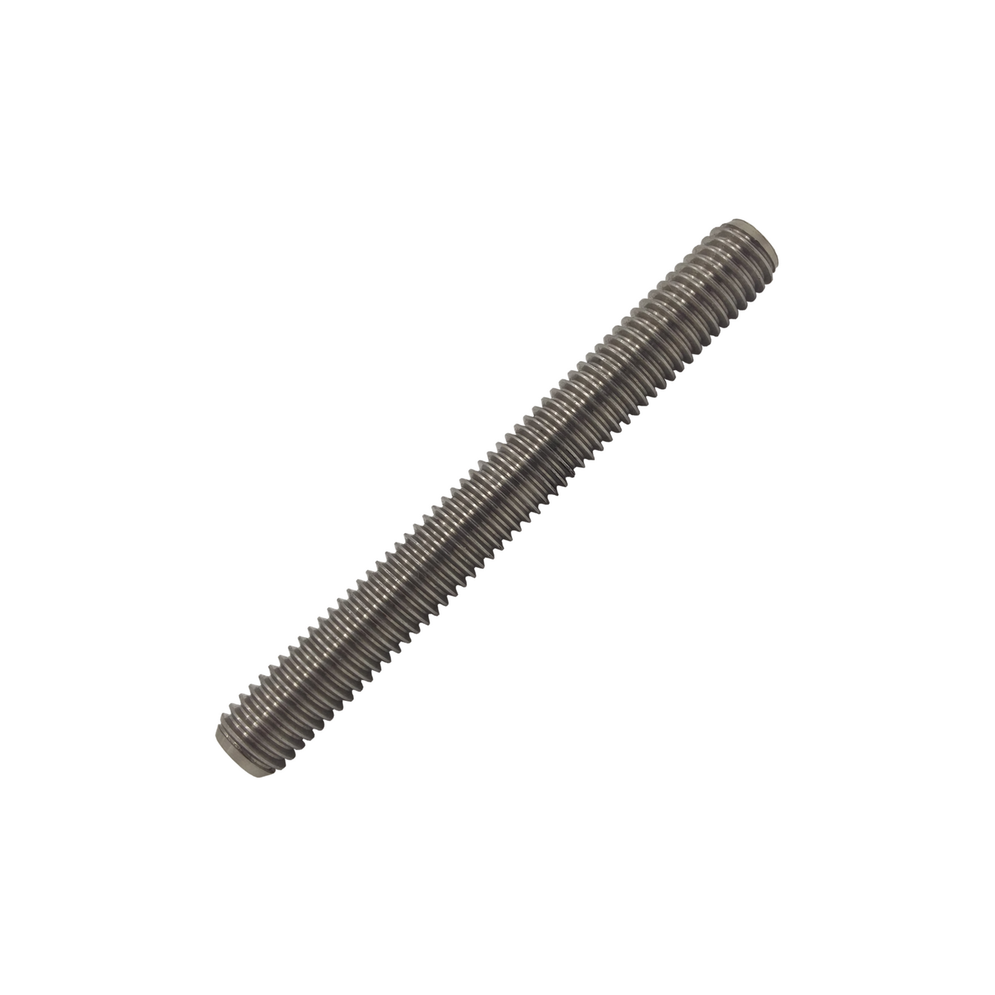 A single stainless steel studding with a threaded section, polished finish, against a white background.