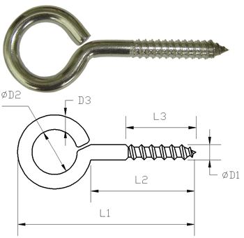 Stainless Screw Eyes with Wood Thread (Heavy Duty)
