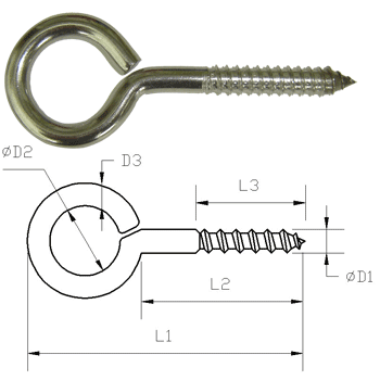 Screw Eye with Technical drawing and dimensions on a white background.