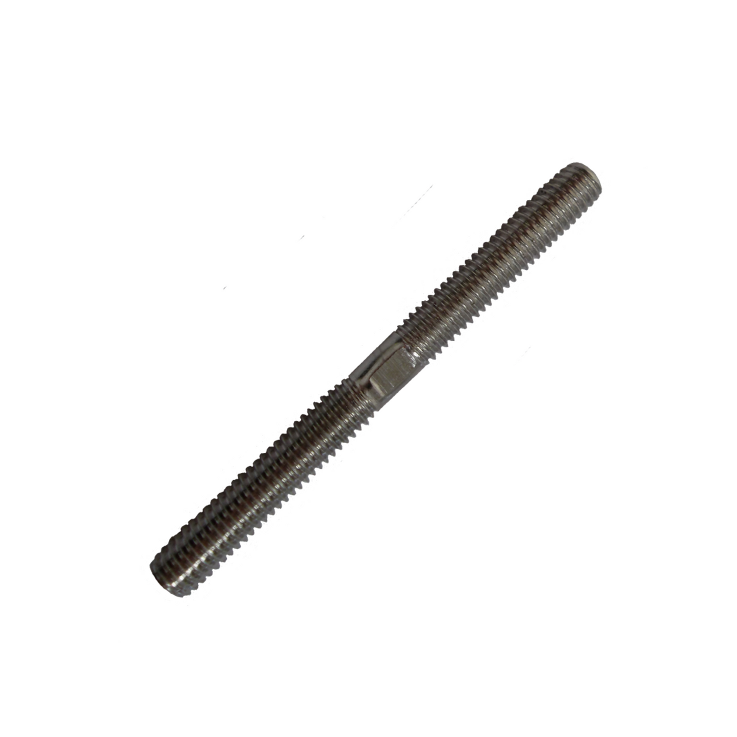 A stainless steel dual threaded stud with a visible textured thread.