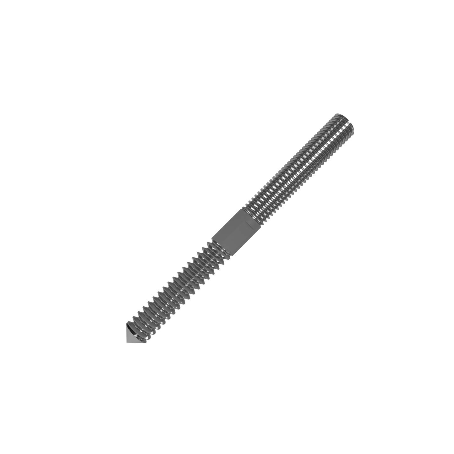 Black screw thread component on a white background