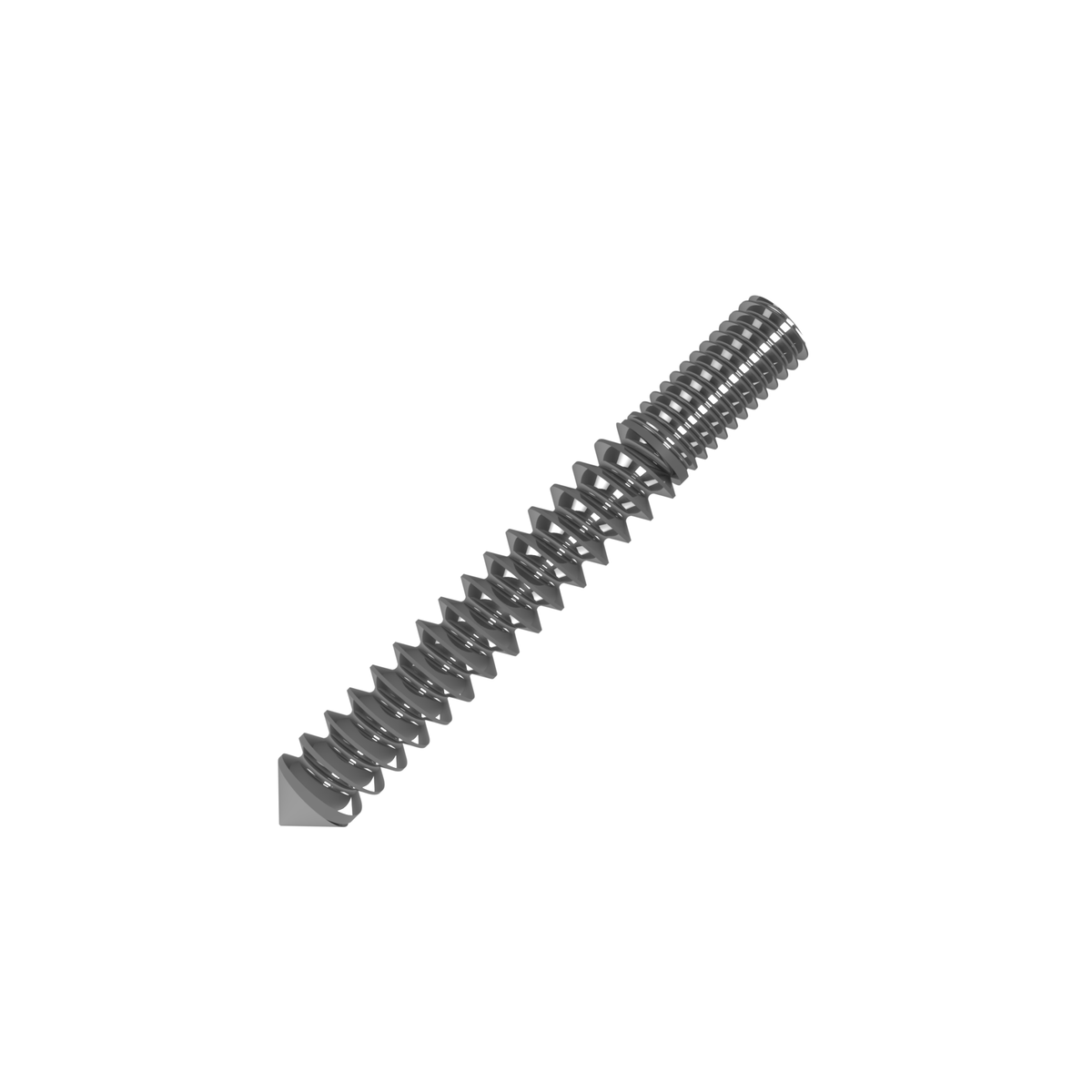 Metal screw component on a white background