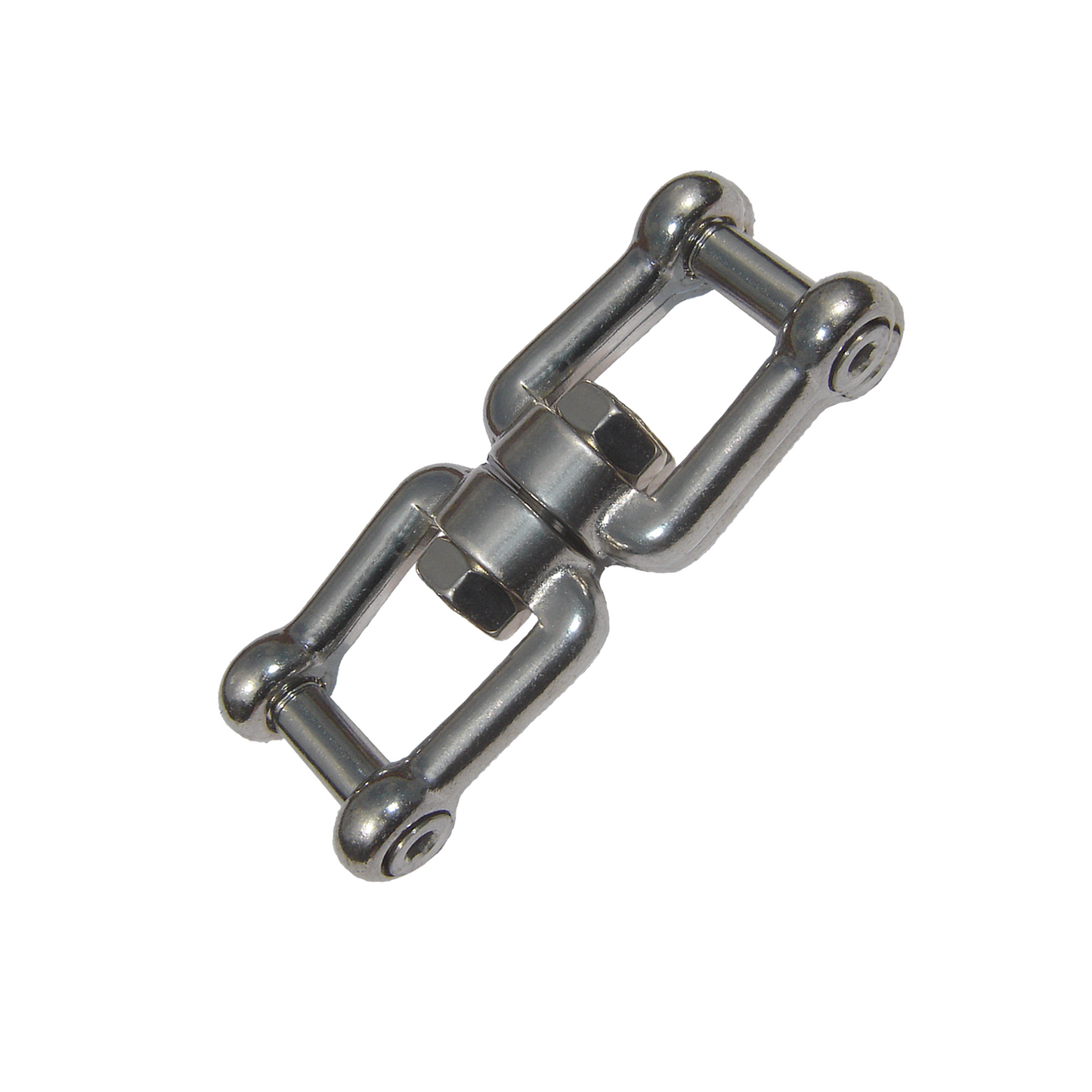 A stainless steel swivel jaw jaw type with a polished finish and an Allen-headed pin design.