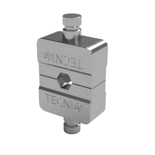 Metallic component with 'TECNI' branding on a white background