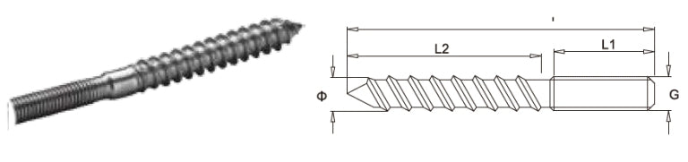 M5x30mm RH A4-AISI 316 Stainless Steel Dual Double Thread Screw - 208.515.405