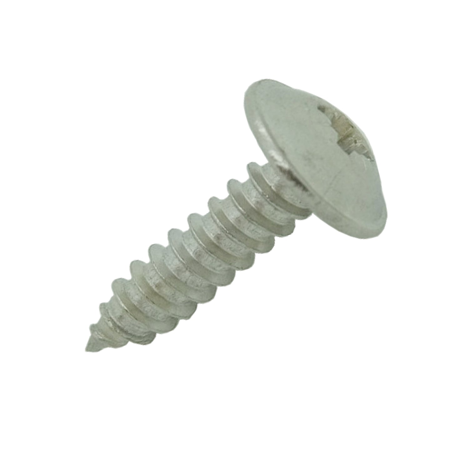 A silver-colored 4.2mm x 19mm A2-AISI 304 stainless steel self-tapping pozzi flange screw with a polished finish.