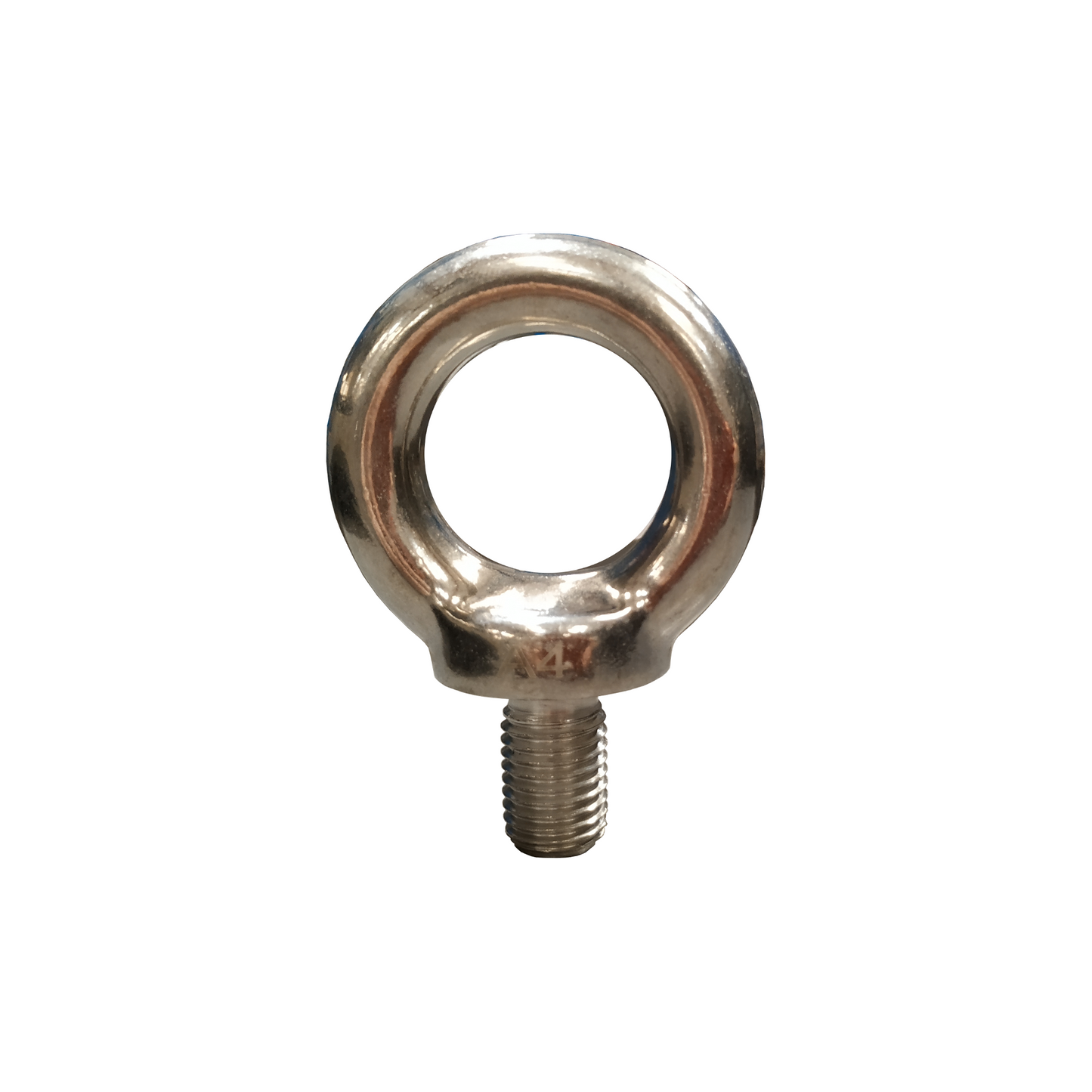 An M16 316 stainless steel eyebolt with a threaded steel shank and a circular eye at the top on a white background.