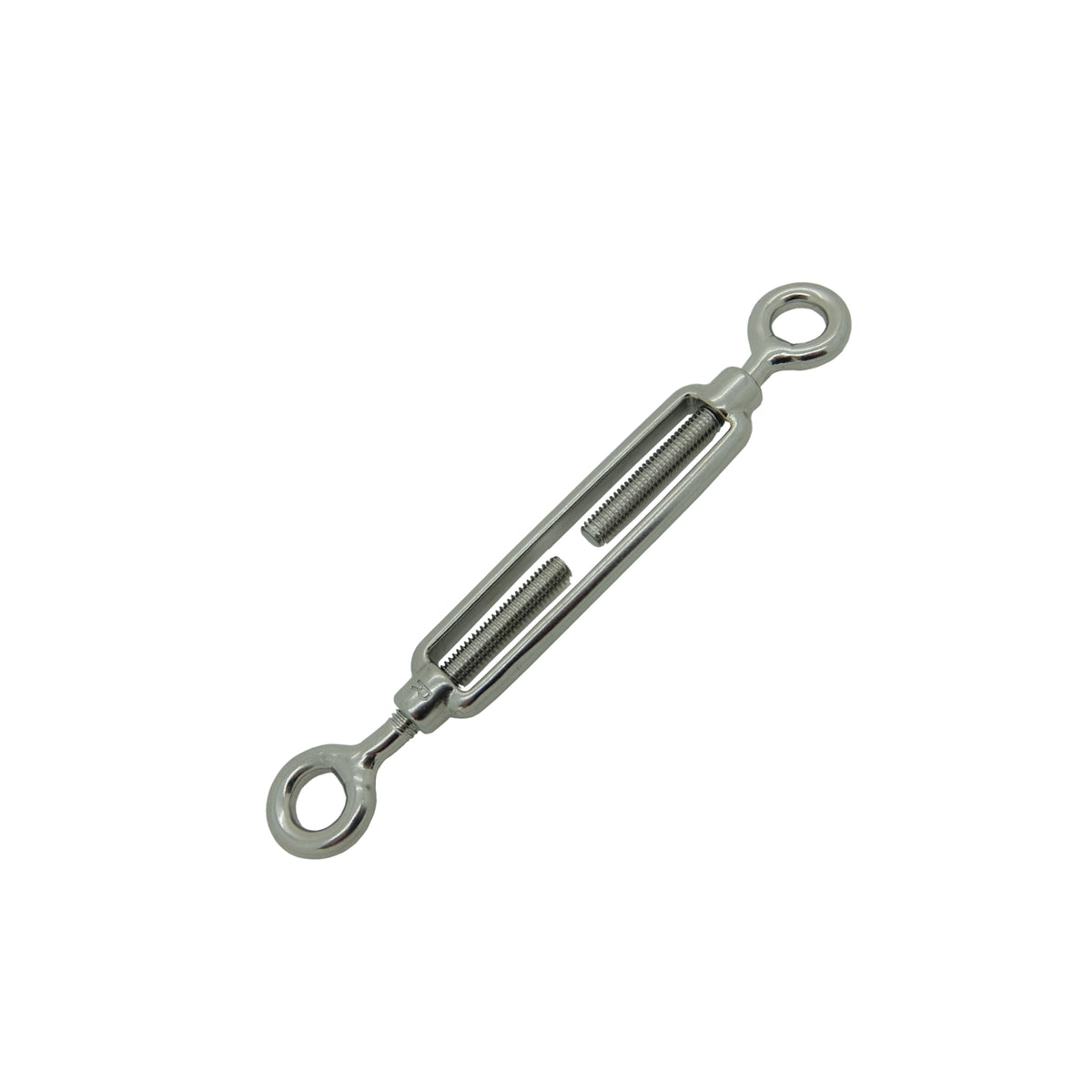 M5 A4-AISI 316 Stainless Turnbuckle Open Type Eye & Eye - 308.500.005 fully closed, on a white background.