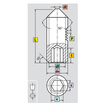 Technical drawing of a mechanical component with dimensions and labels on a grey background