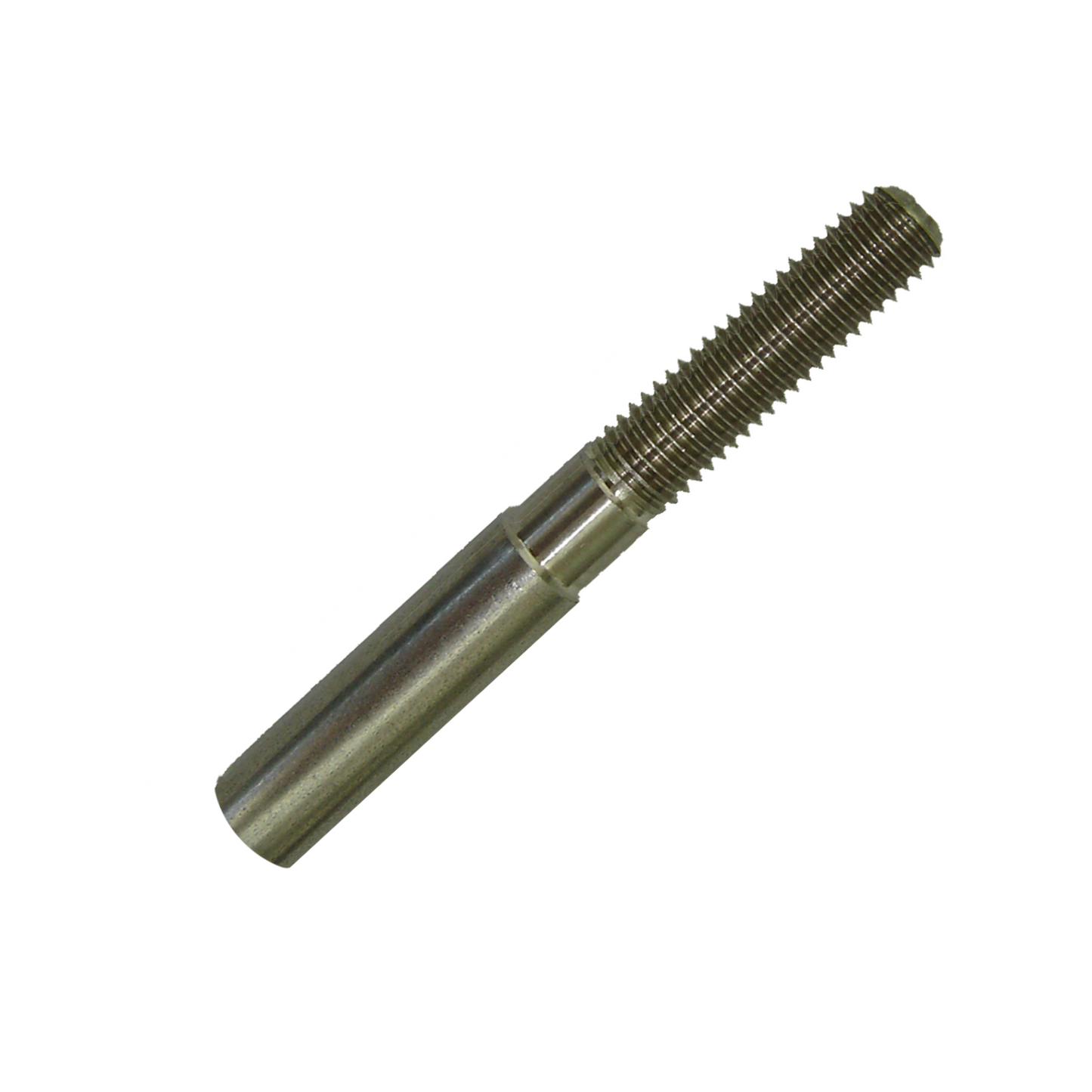 A stainless steel super mini stud terminal for use with stainless steel cable on a white background.