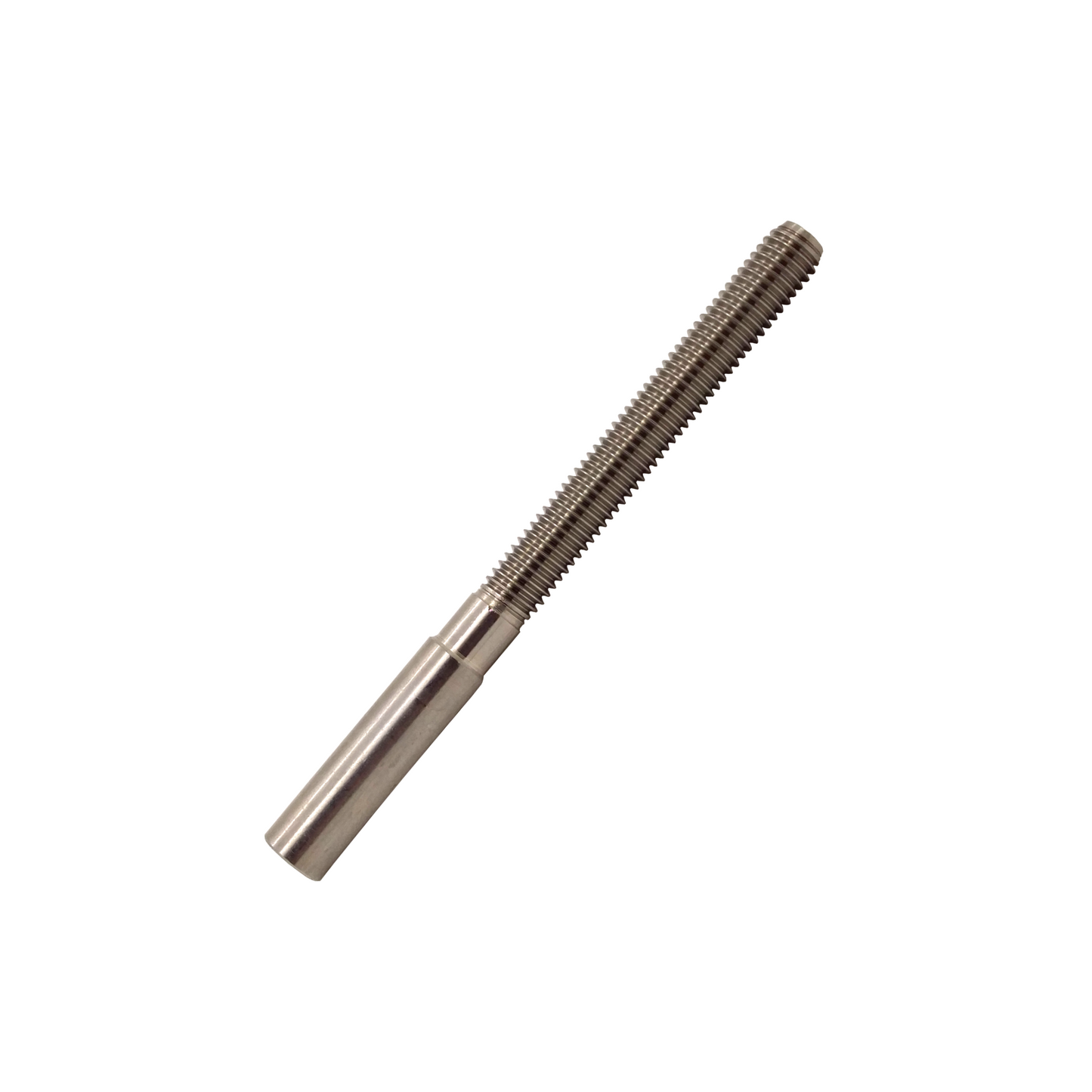 A stainless steel swage stud fitting with a threaded body and a smooth finish.