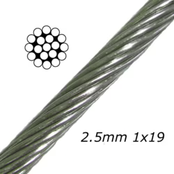 2.5mm 1x19 A4-AISI 316 Stainless Steel Cable MBL 525 kgs - 602.000.025