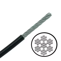 1.25mm 7x7 A4-AISI 316 Stainless Steel Cable Coated to 1.5mm in Black Nylon PA12 MBL 89 kgs - 643.002.012