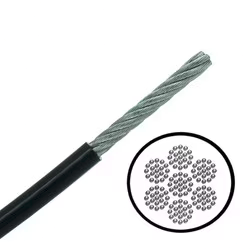 2mm 7x19 A4-AISI 316 Stainless Steel Cable MBL 231 kgs Coated in Black (RAL 9005 Jet Black) Nylon 12 to 3mm - 644.002.020 .
